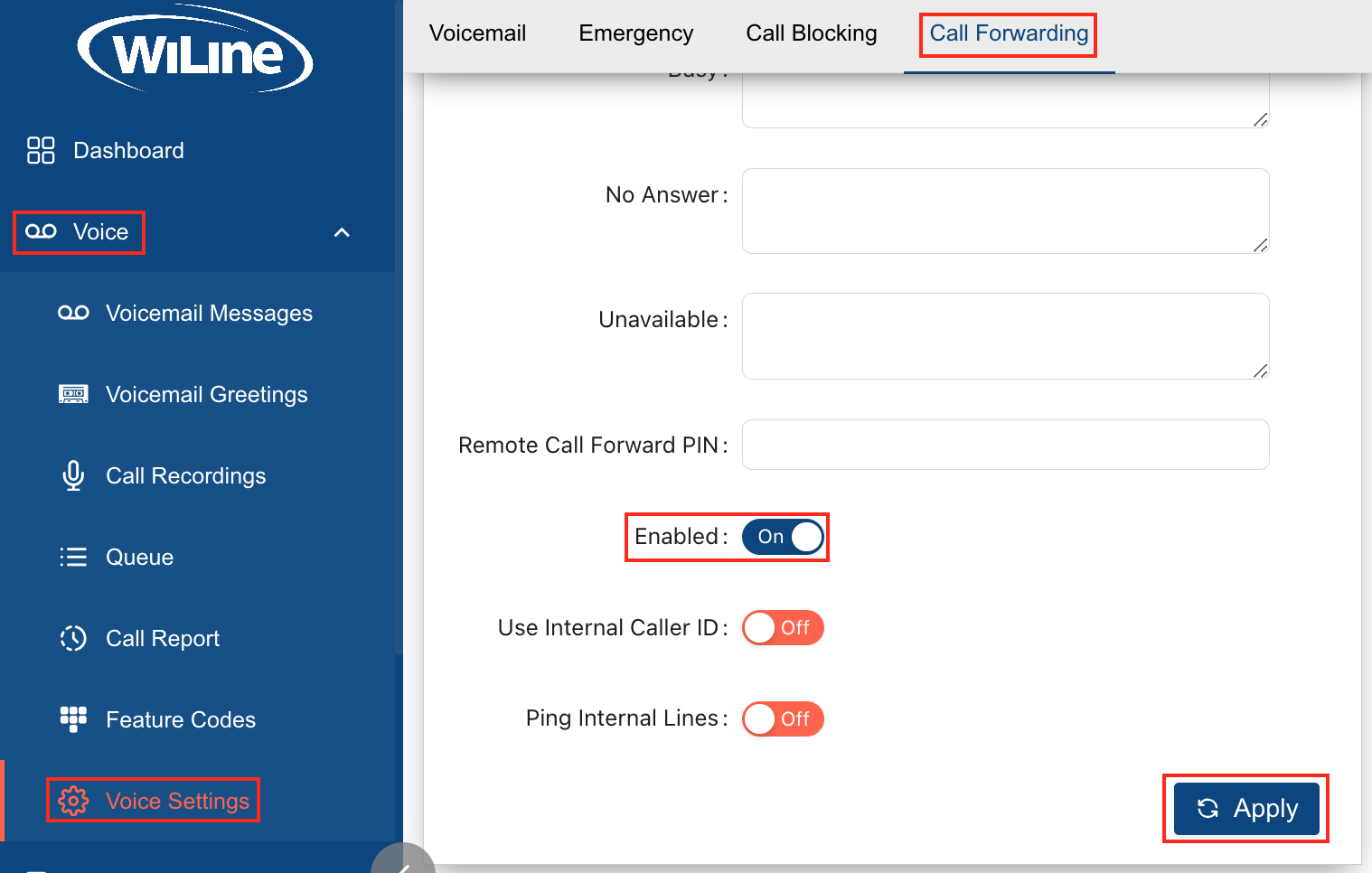 Call forward tab and switcher