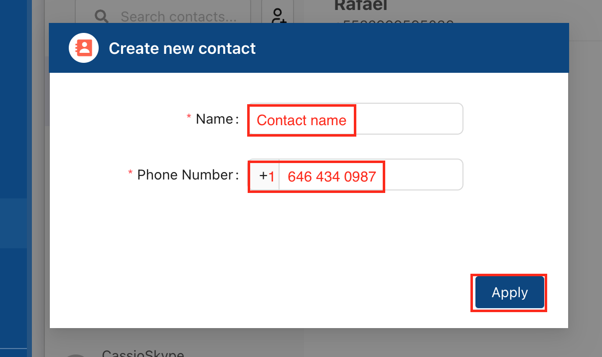 Pantalla para crear un contacto