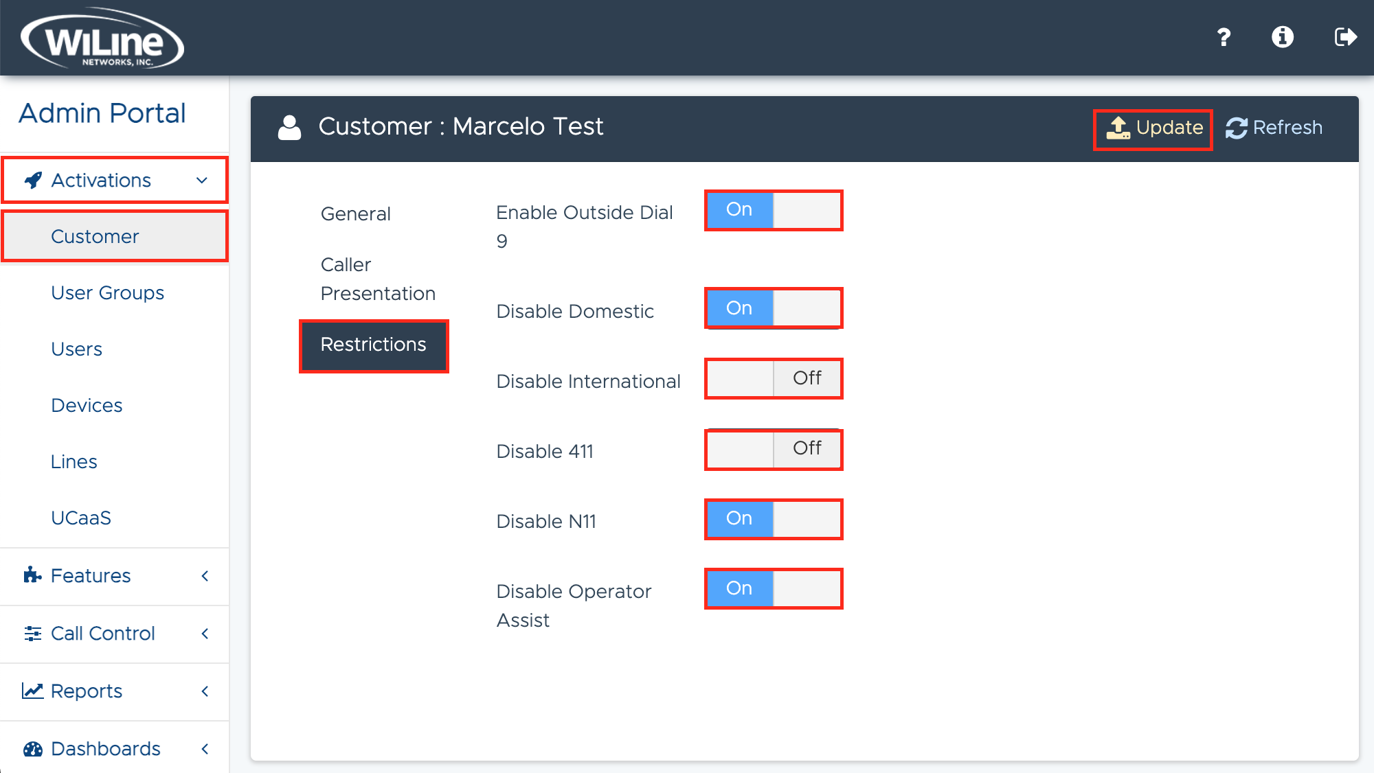 Actualizar configuración de restricciones